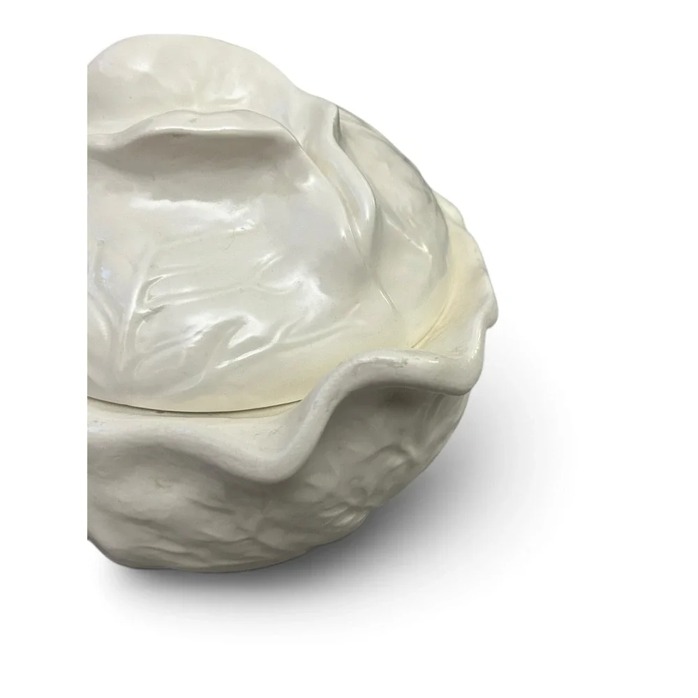 Vintage 1970s Holland Mold White Cabbage Head Covered Serving Bowl / Tureen